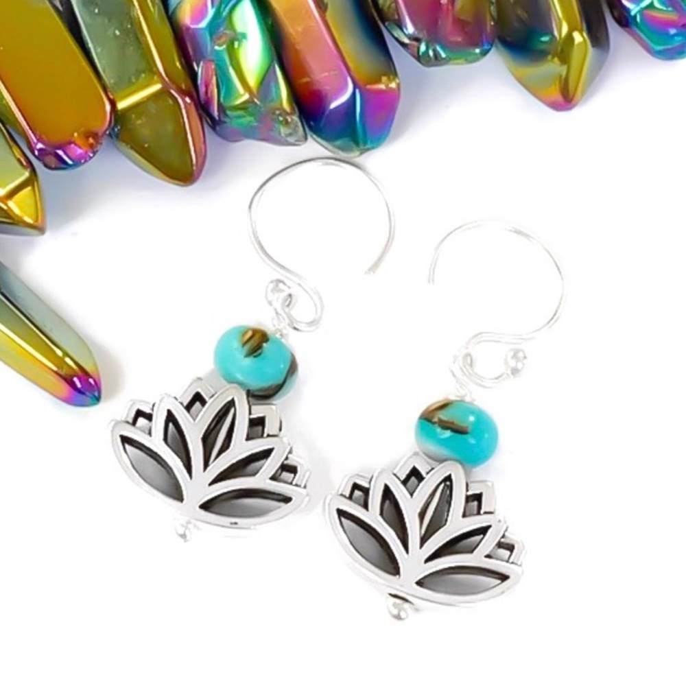 Sterling Silver Lotus Flower & Genuine Turquoise